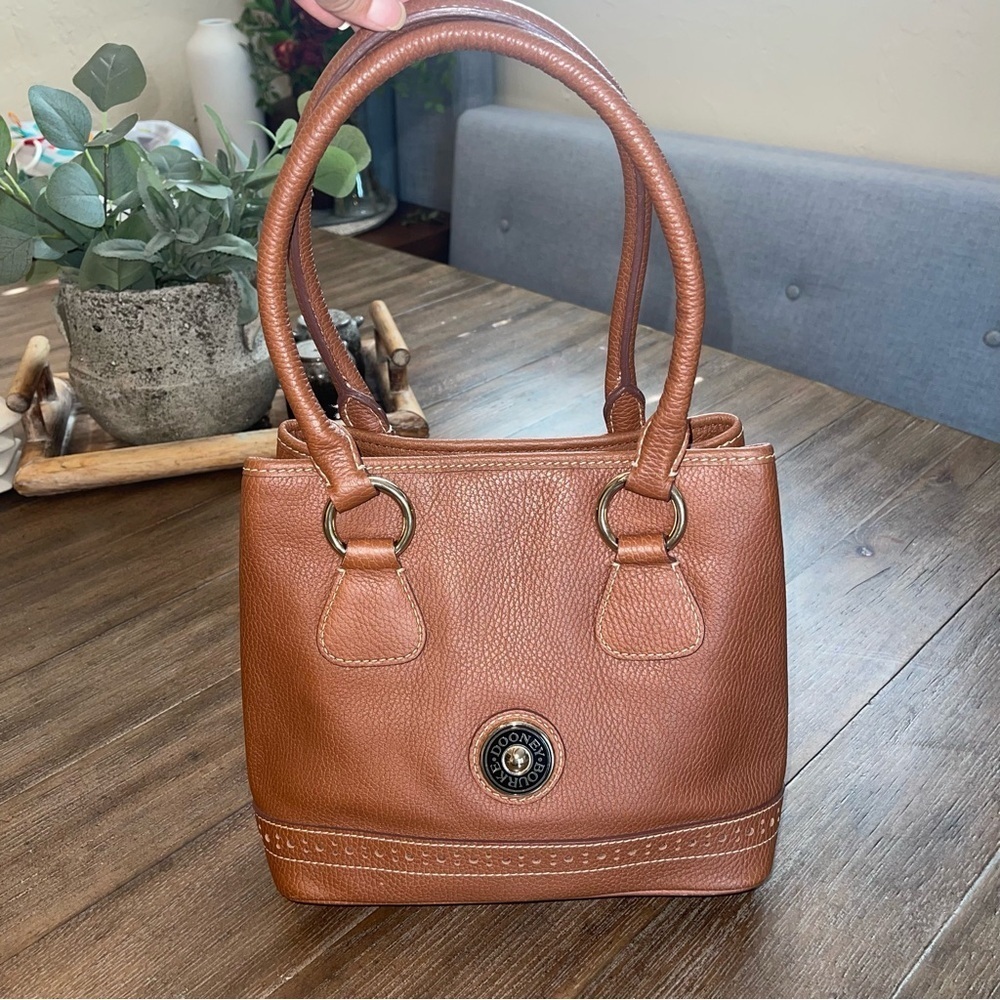 Dooney and Bourke Brown Pebbled Leather Medium Satchel Shoulder Bag Designer